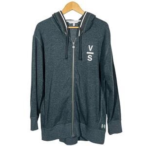 Victoria's Secret Full Zip Sequin Trim Hoodie Jacket Hooded Jersey Knit Gray - M